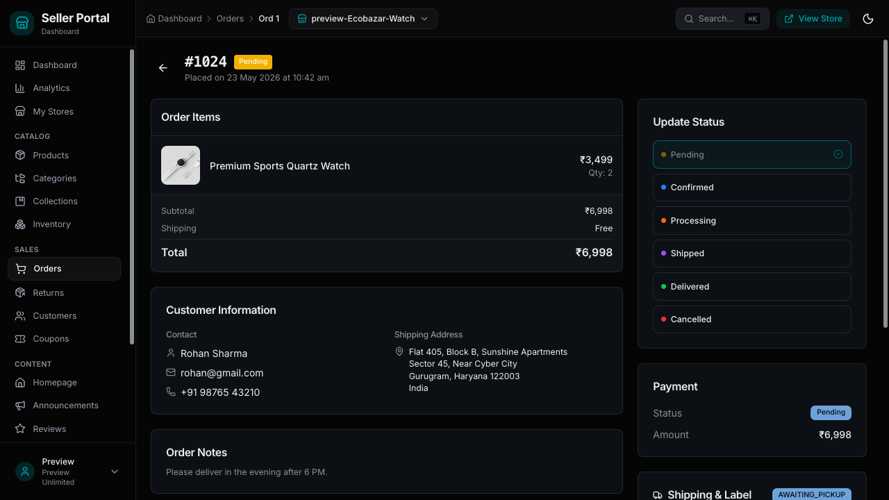 Checkout with UPI, cards, and COD